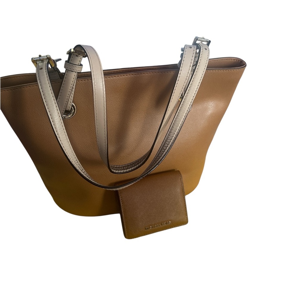 Michael Kors Leather Tote Bag with Wallet - Brown and Cream
